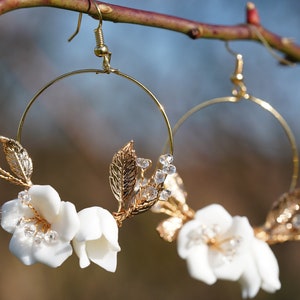 Boho hoop earrings, gold, flower hoop earrings gold, jewelry set bride, hair jewelry set, wedding,