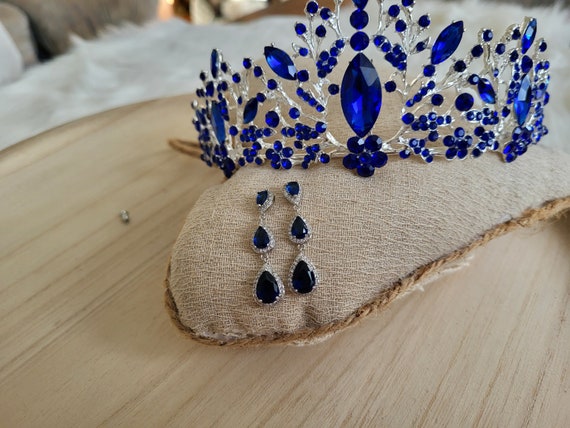 Diadem in Blue, Wedding Hair Accessories Crown, Blue, Silver