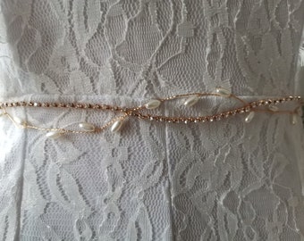 Boho Braut Gürtel, gold, Vintage Style Gürtel, Perlengürtel Hochzeit, doppelreihiger Braut Gürtel,