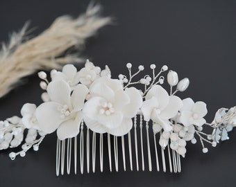 Braut Haarkamm , silber, weise Blüten Haarkamm, goldener Boho Haarkamm. Geschenk Tipp Hochzeit, Haarschmuck Set