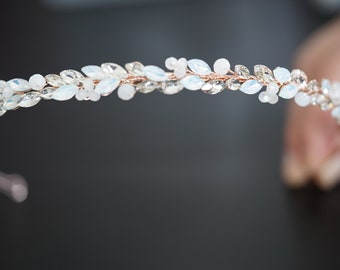 Accesorios para el cabello de novia, plata, diadema de boda, blanco, blanco, ópalos, joyería nupcial minimalista, punta de regalo novia