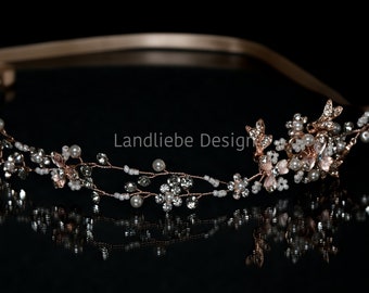 Braut Haarschmuck, rosegold,silber,gold, Perlchen, Strass Haarband, Hochzeits Haardraht,Blumenmädchen Haarband Kommunions Haarschmuck