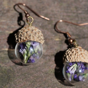 Nature jewelry earrings, peronalizable earrings, glass ball earrings, gift idea, Christmas gift