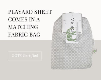 Playard Sheet in a Grey Shibori Pattern, GOTS Certified and Packed in a Matching Fabric Bag for Easy Gifting