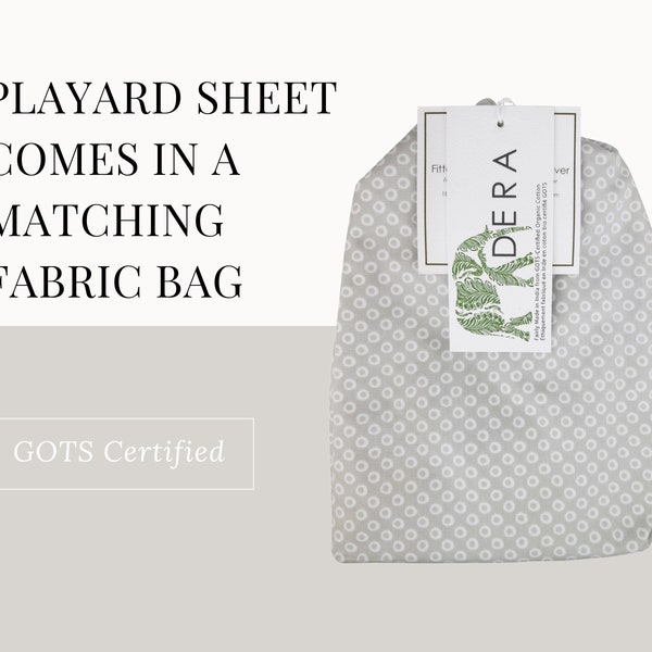 Playard Sheet in a Grey Shibori Pattern, GOTS Certified and Packed in a Matching Fabric Bag for Easy Gifting