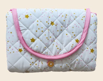 Changing Pad in Organic Quilted Cotton, Starlight Pink Pattern, for Travel and Portable Diaper Changing