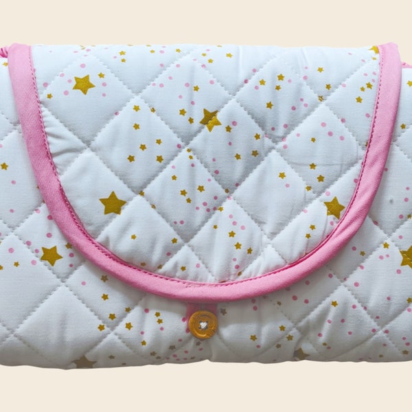 Changing Pad in Organic Quilted Cotton, Starlight Pink Pattern, for Travel and Portable Diaper Changing