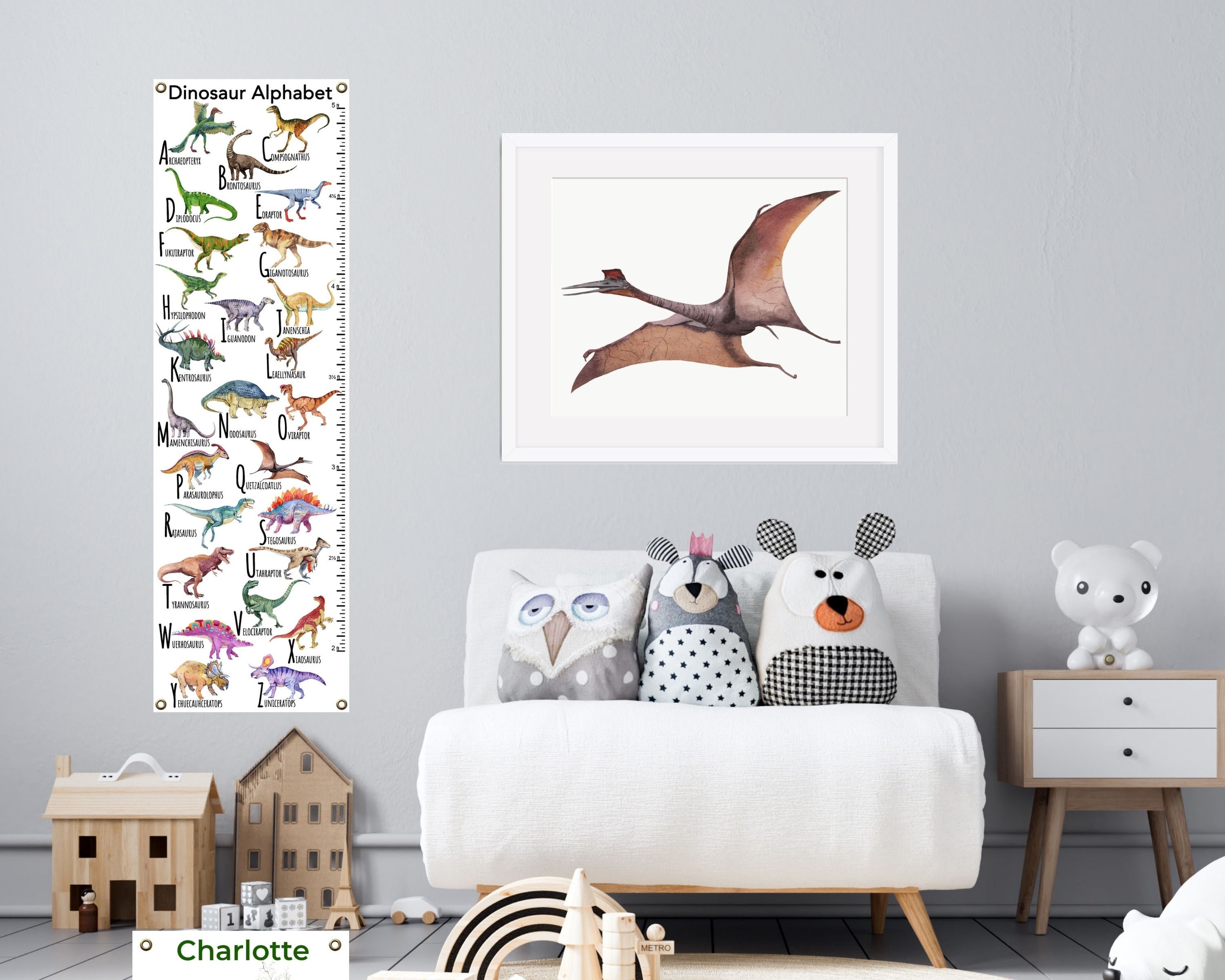 Dinosaur Alphabet Canvas Growth Chart With Optional Personalization