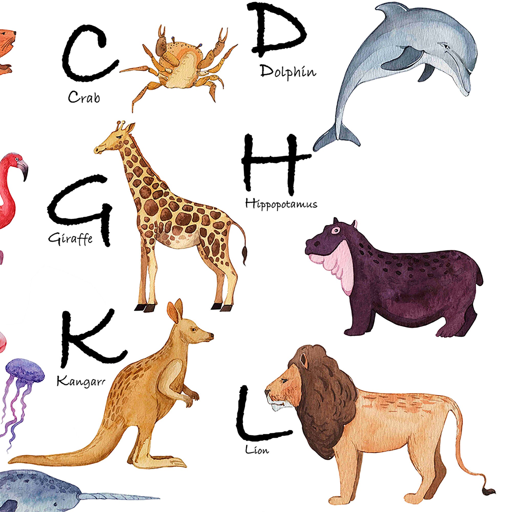 Animal Alphabet Poster on Archival Fine Art Paper or Canvas - Dera Design