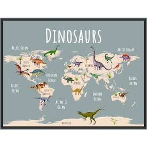 Dinosaur World Map Poster on Heavy Fine Art Paper for Nurseries, Classrooms, Playrooms, Kids' Rooms, and Newborn & Shower Gifts