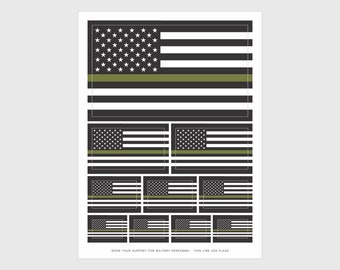 USA Thin Drab Green Line Flag Stickers