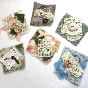 6 Snippet Clusters, Buttons, Lace and Fabric