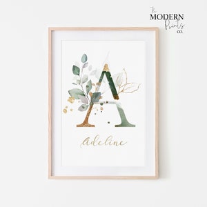 Descarga digital de monograma personalizado, Arte floral con nombre de bebé personalizado, Arte infantil imprimible, Arte infantil Boho, Regalo de baby shower, Regalo para ella