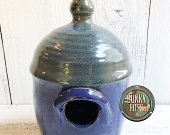 RARE! Vintage Signed Jerry Beaumont Pottery Birdhouse, Beaumont Pottery, Birdhouse, Blue Pottery, California, Beaumont, Pottery Birdhouse