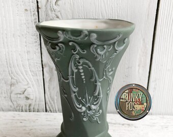 Antique Schafer & Vater Green Bisque Vase, Antique Bisque Vase, Schafer and Vater, Vintage Vase, Green Bisque Vase, German Bisque Vase, 1900