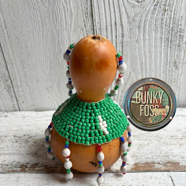 Vintage African Beaded Gourd Ornament Rattle, Beaded Gourd, Made in Africa, Gourd Rattle, Gourd Ornament, African Beaded Gourd