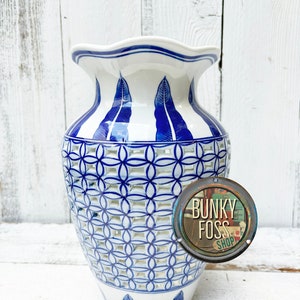 Jarrón calado de porcelana china Dechang Taoci vintage, jarrón Dechang Taoci, jarrón asiático azul y blanco, jarrón de porcelana, azul y blanco, jarrón
