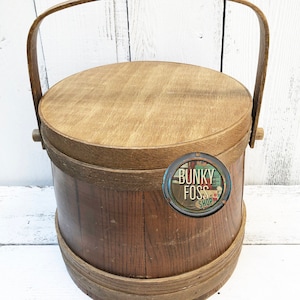 Vintage Basketville Wood Firkin Bucket,Vintage Wooden Firkin,Sugar Bucket,Vermont,Basketville Firkin,Vintage Wooden Handled Bucket,Farmhouse