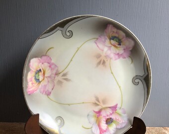 Vintage Plate Made in Germany Poppy Plate Vintage Vessra Early 1900s Floral Poppy Motif Hand Painted Vintage Vessra Poppy Plate