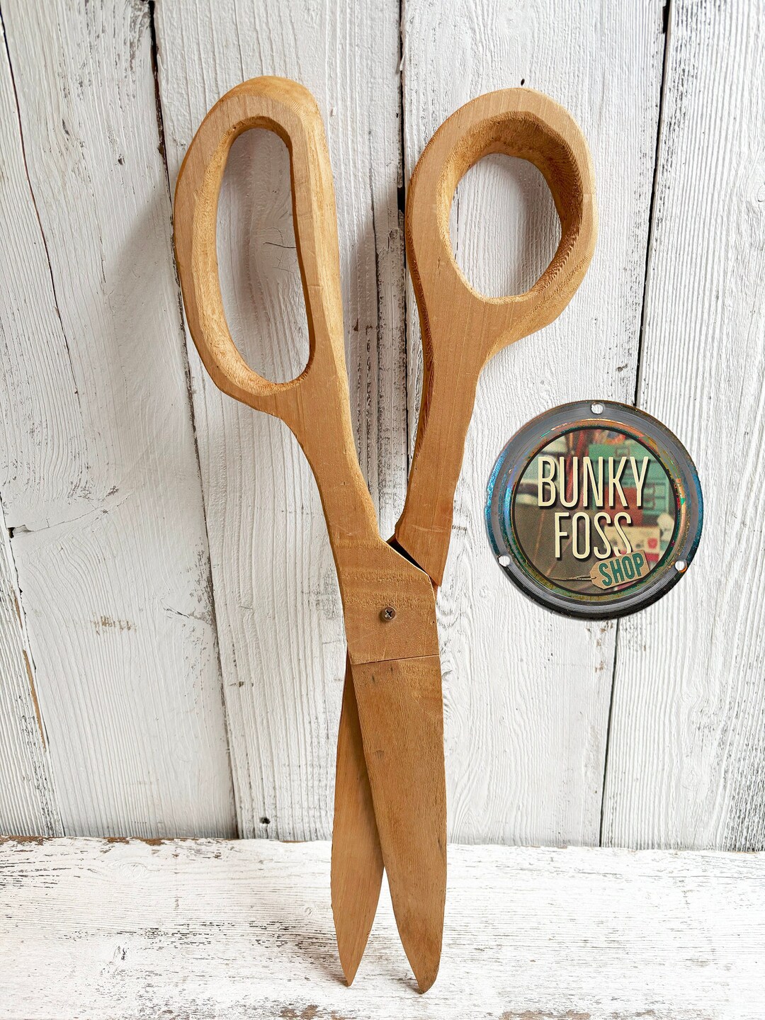 Vintage Handmade Oversized Wooden Scissors, Wood Scissors, Wall Decor