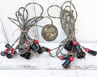 Vintage Noma Electric Cloth Wire Christmas Light Strings Set, Vintage Christmas Light Strings, C7 Light Strings, Vintage Noma String Lights