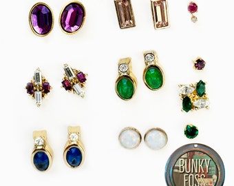 Vintage High Quality Gemstone Stud Earrings Mixed Set, Gemstone Stud Earrings, Mixed Set, Stud Earrings, Amethyst, Emerad, Opal, Stud Posts