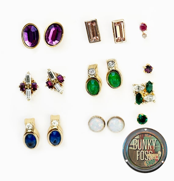 Vintage High Quality Gemstone Stud Earrings Mixed 