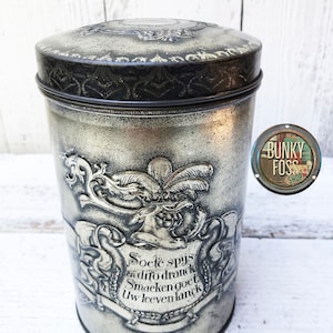 Vintage Dutch Silver Embossed Metal Candy Tin, Angels and Ship Dutch Tin, Vintage Dutch Tin, Vintage Candy Tin, Ducth Candy Tin,Biscuit Tin