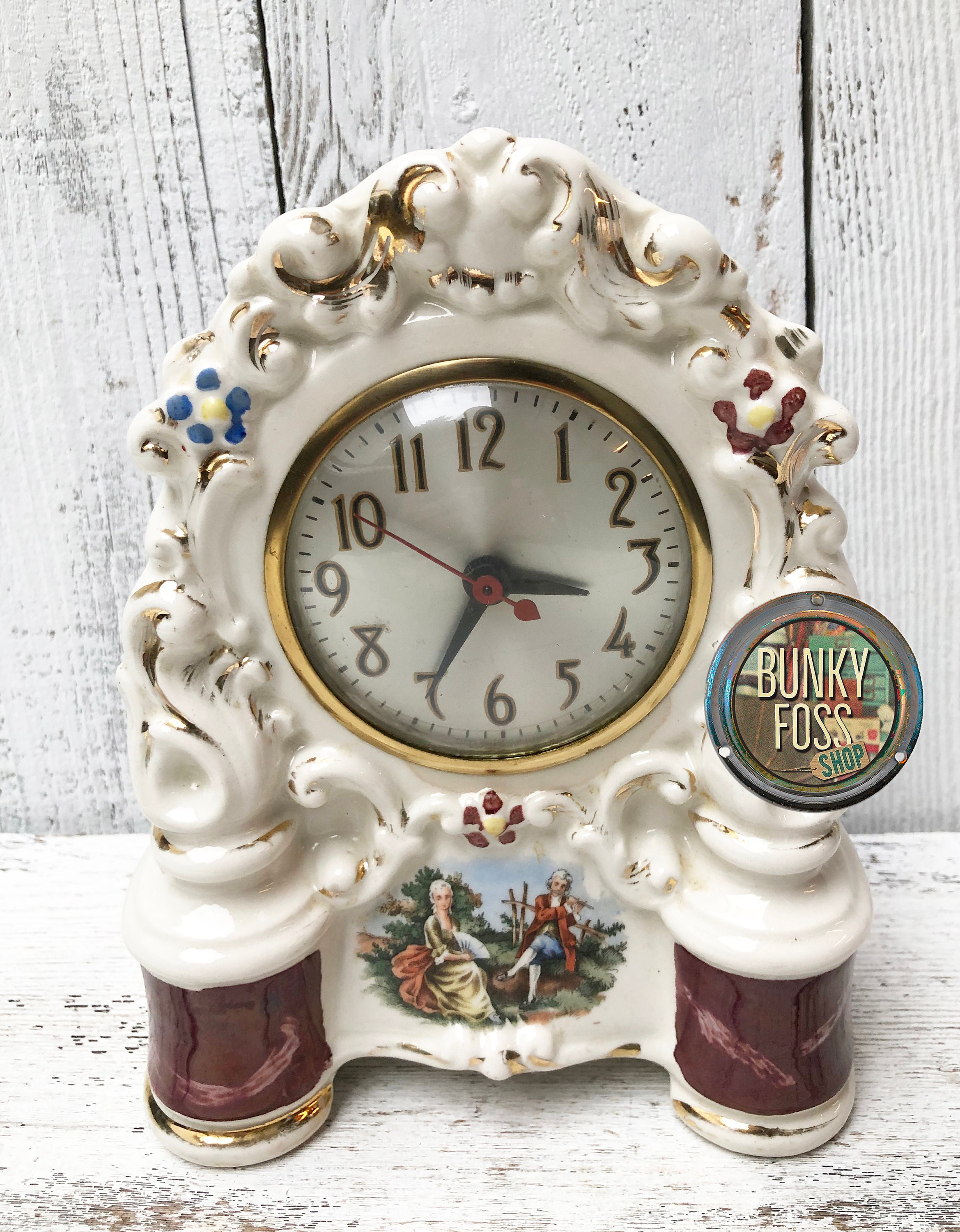 Reloj de mesa de porcelana M.M.CO NY antiguo, movimiento de Reloj de mesa de porcelana M.M.CO NY antiguo, movimiento de