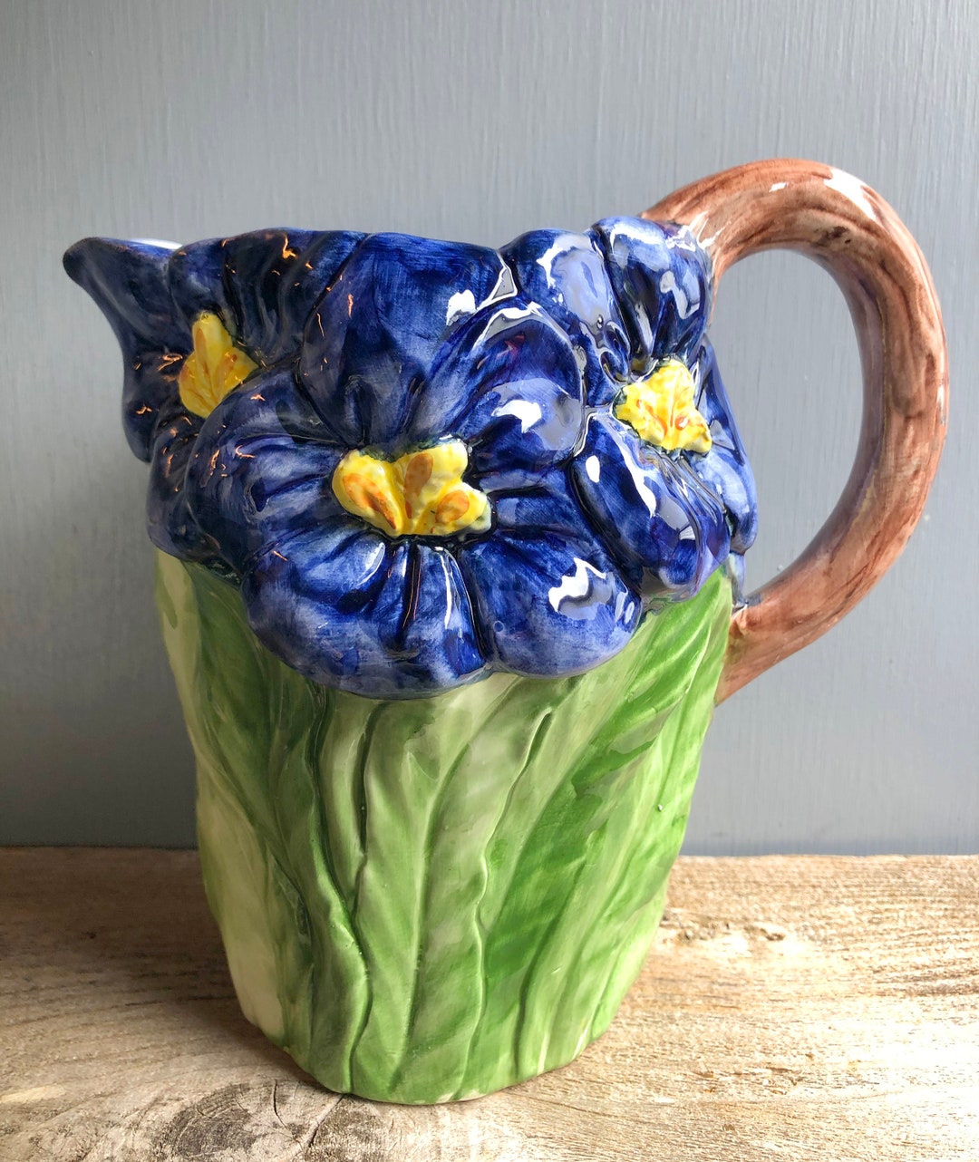 Vintage Bassano Italian Pottery Majolica Iris Pitcher Etsy