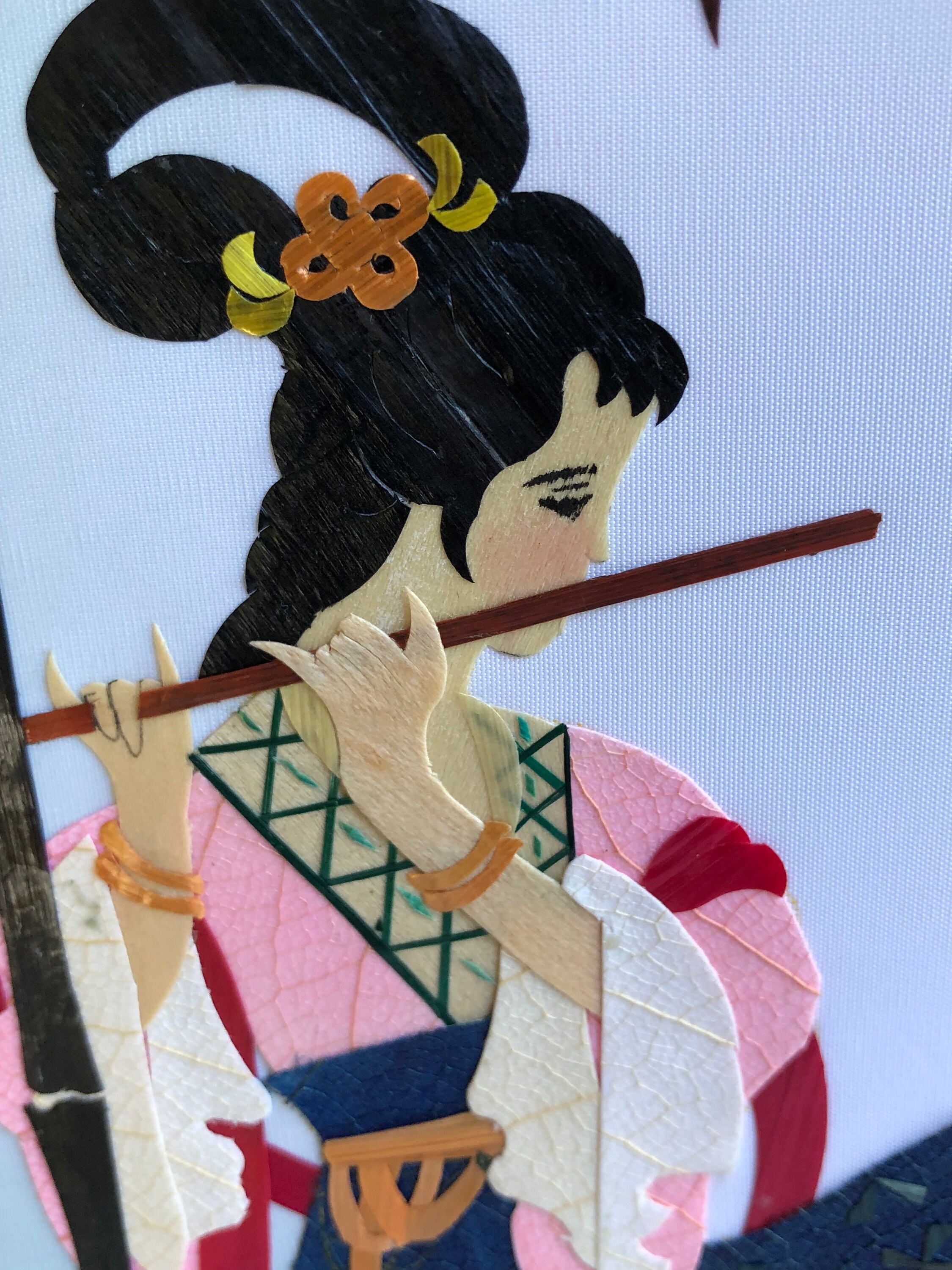 Vintage Asian Wheat Stalk Art on Silk, Hand Cut Straw Mosaic - Etsy