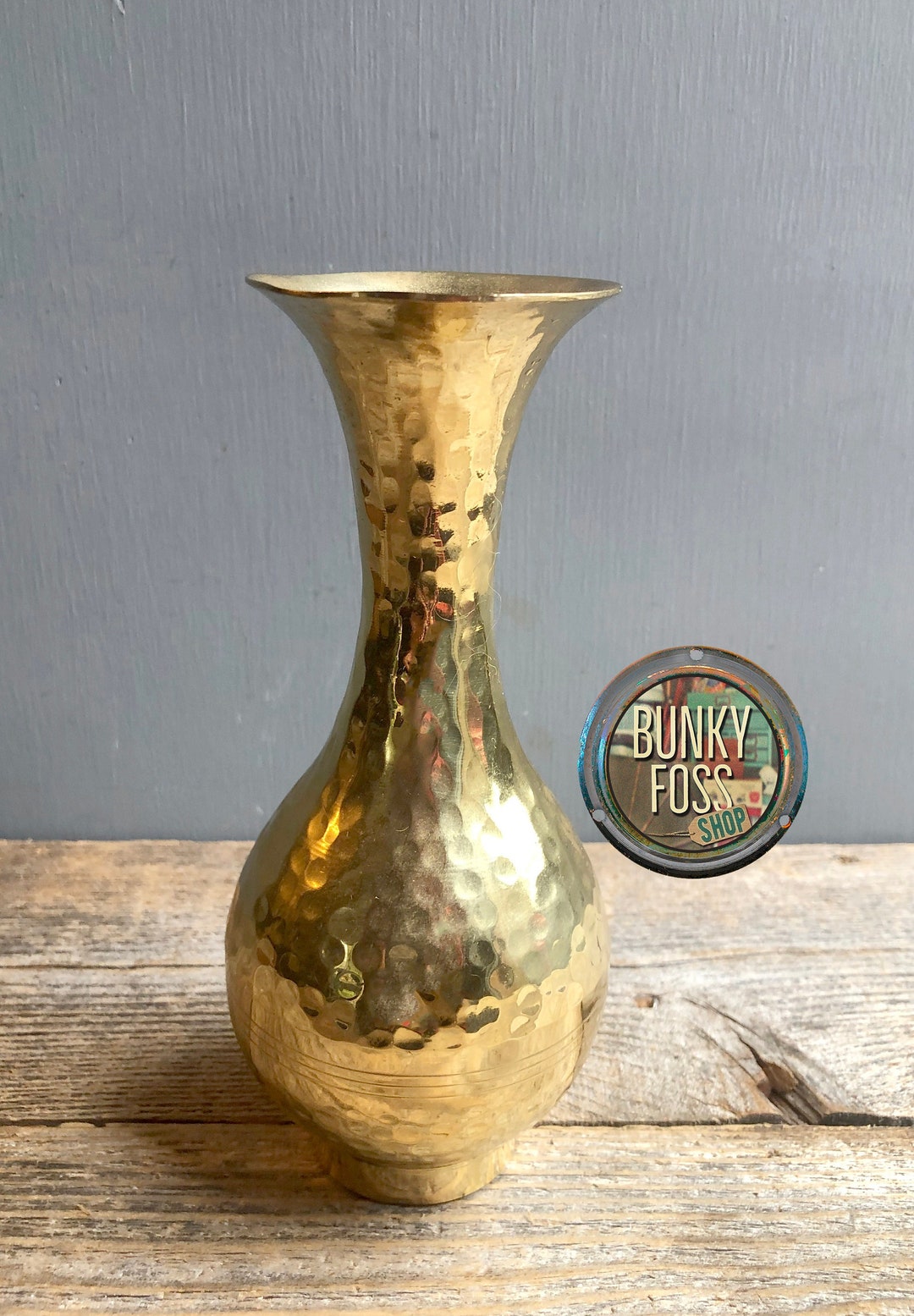 Vintage Hammered Brass Vase Hammered Brass Gold Vase Brass Etsy