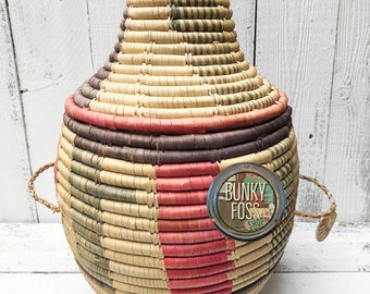 RARE! Vintage LARGE Somalian Hand Woven Coiled Lidded Basket,Coiled Basket Lidded Basket,Somalia Basket,African Woven Basket,Large Basket