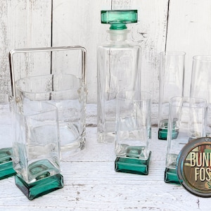 Vintage Luigi Bormioli Strauss Light & Music Barware Set,Italy,Luigi Bormioli, Teal, Cocktail Glasses, Luigi Bormioli Strauss Ice Bucket,Set