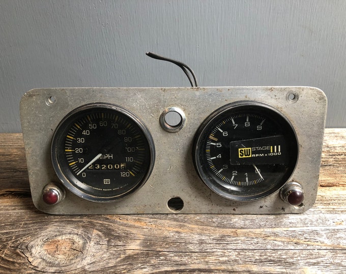 Vintage Stewart Warner Stage III Gauges in Panel, Stewart Warner Gauges