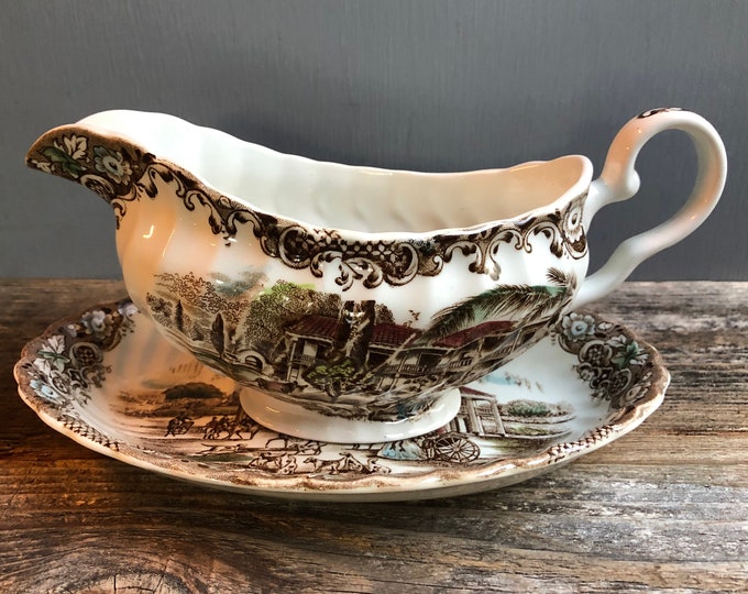 Vintage Heritage Hall Southern Plantation Gravy Boat & Underplate
