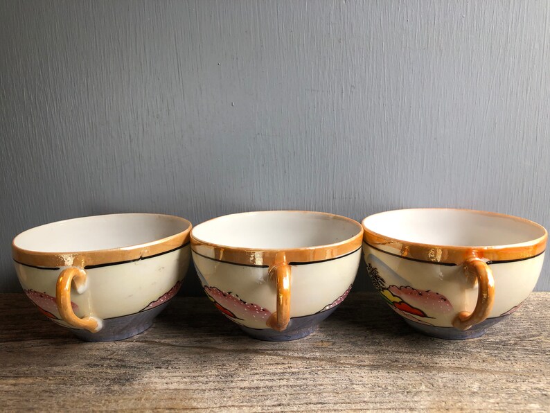 Vintage Japanese Lusterware Hand Painted Tea Cups Vintage Etsy