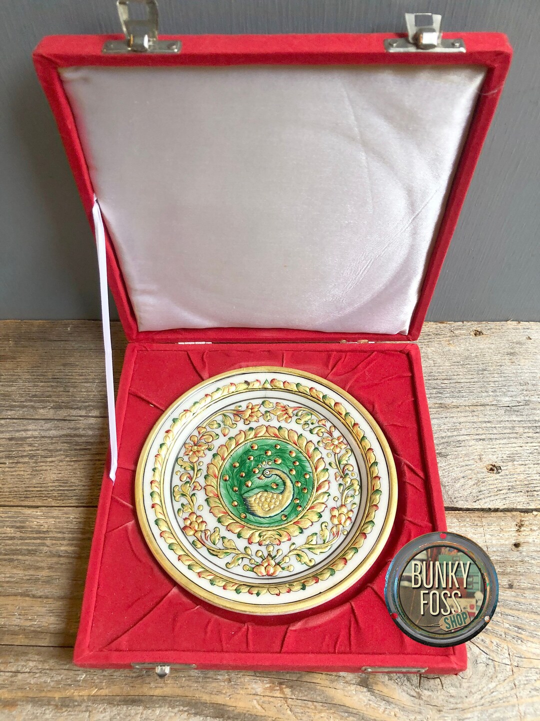 Vintage Rajasthan Gold Leaf Painted Marble Round Plate Etsy