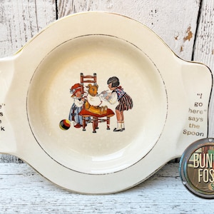 Vintage Porcelain China Children&#39;s Plate,Child Plate, Vintage Baby Plate, IS Co, Salem China, 1940&#39;s, Childs Dish, Fork and Spoon Here, Dish