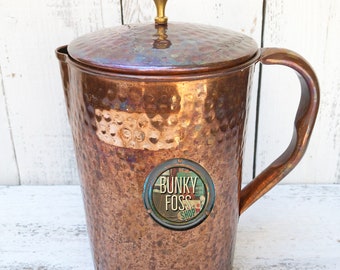 Vintage Hammered Copper Coffee/Water Pot, Copper Coffee Pot, Hammered Copper Pot, Copper Water Pot, Copper Handled Pot, Hammered Copper