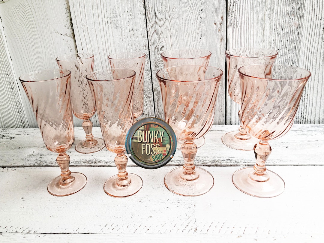 Vintage French Luminarc Rosealine Swirl Champs Glasses,luminarc, France,peachy Pink, Goblets