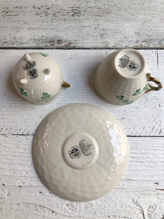 Irish Shamrock Teapot Set With Mug - Celtic Knot Bone China Tea Set Green Design