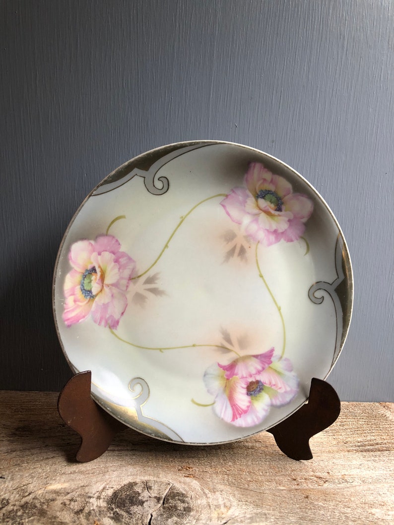 Vintage Plate Made in Germany Poppy Plate Vintage Vessra Early 1900s Floral Poppy Motif Hand Painted Vintage Vessra Poppy Plate