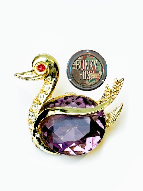 Vintage Purple Jelly Belly Duck Swan Brooch, Vinta