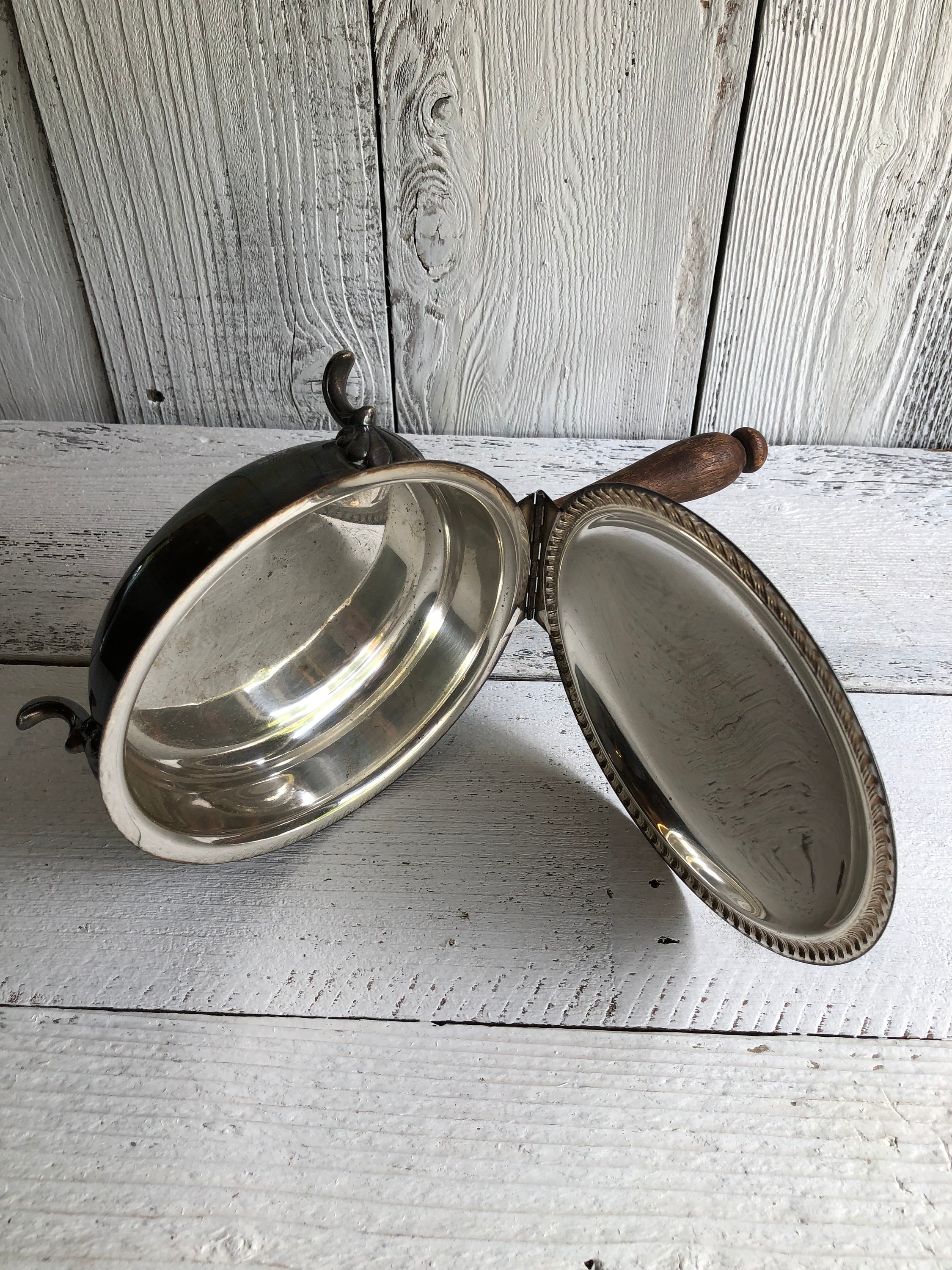 Antique Silverplate Silent Butler Crumb Catcher, Wooden Handle 