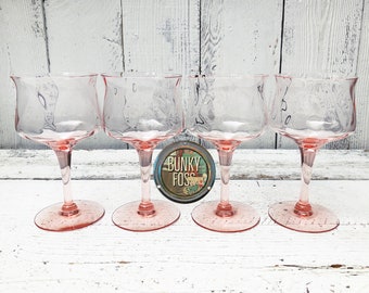 Antique Heisey Gayoso Flamingo Pink Wine Glasses, Heisey Gayoso, Heisey Flamingo Pink Stemware, Heisey Stemware, Antique Stemware, 1930's