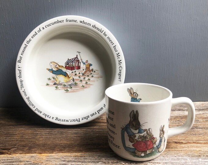 Vintage Wedgwood Peter Rabbit Child's Bowl and Cup Set, Etruria