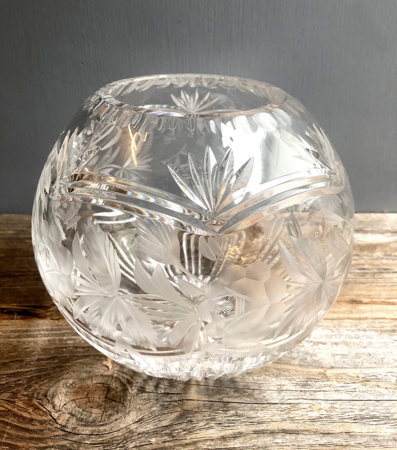 Vintage Czech Lead Crystal Glass Rose Globe Bowl Rose Globe Etsy