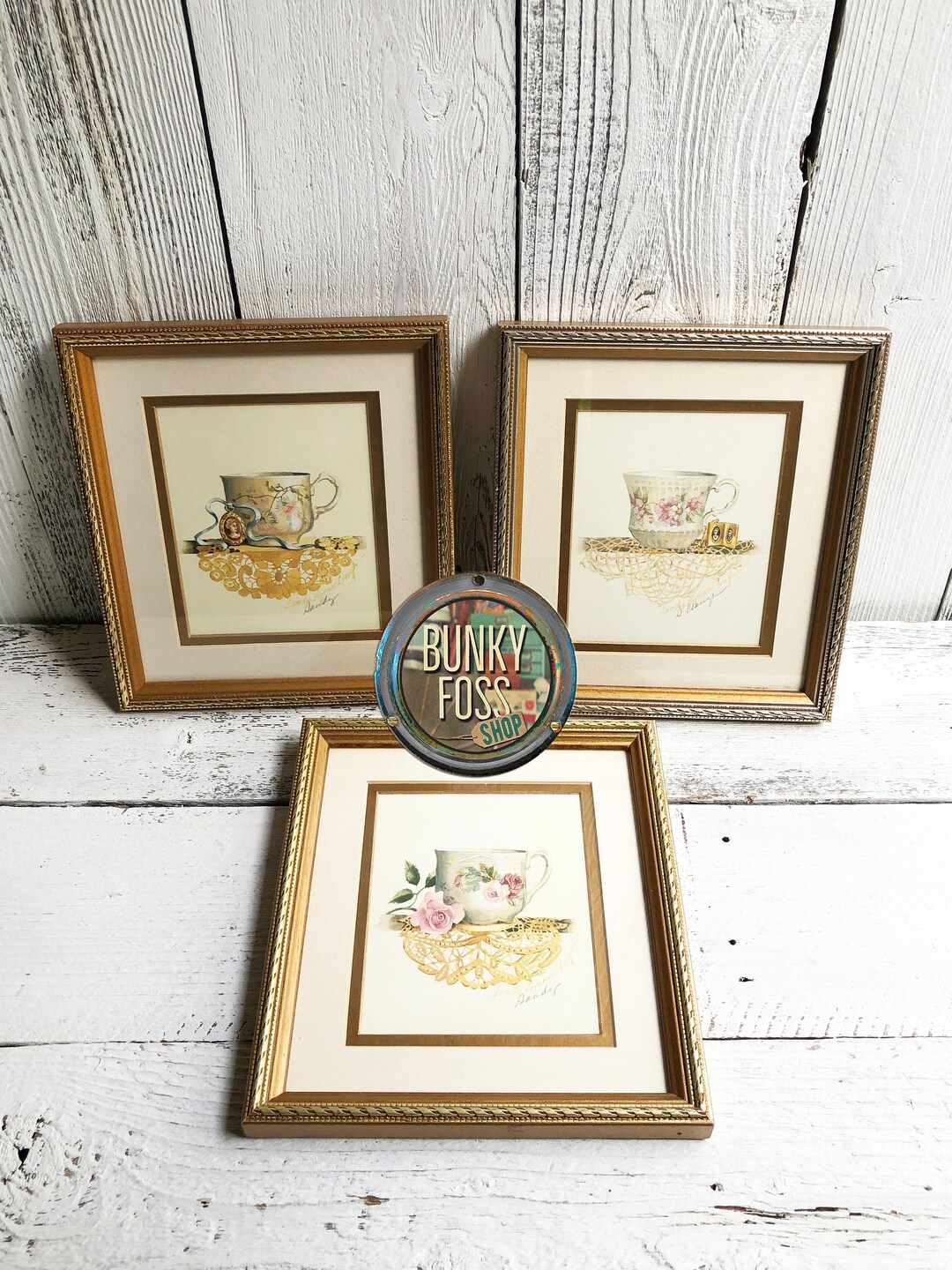 Vintage Sandy Lynam Clough Signed Tea Cup Prints, Set of 3, Framed