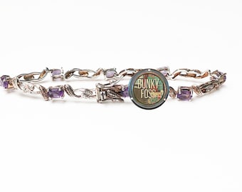 Vintage Amethyst Art Decco Tennis Bracelet, Butterfly Clasp,Amethyst Bracelet,Silver and Gold Plated,Estate Amethyst Tennis Bracelet, 1950's